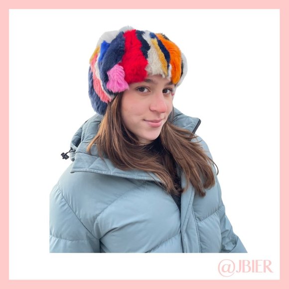 Adrienne Landau Rabbit Fur Hat in Multi-Color